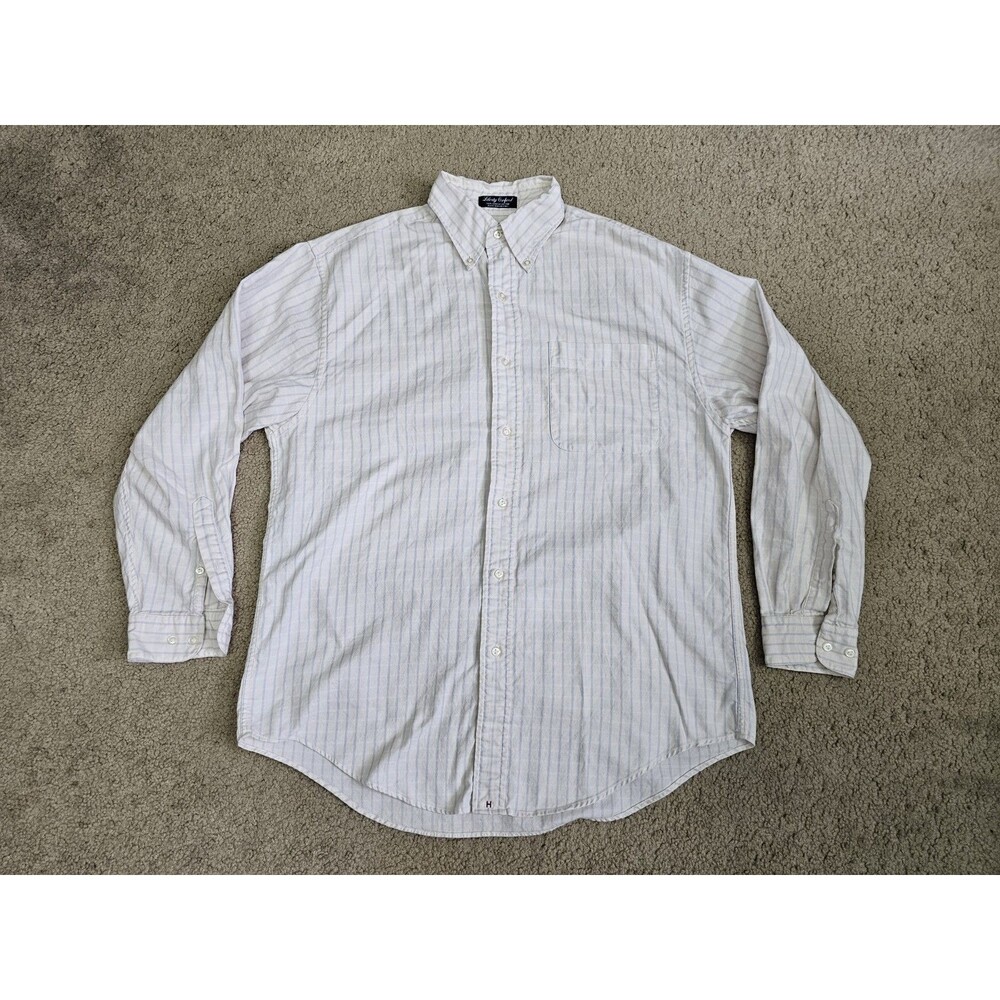 Hathaway SPORT Long Sleeve Shirt Mens Medium Button Down Blue Cream Stripes‎